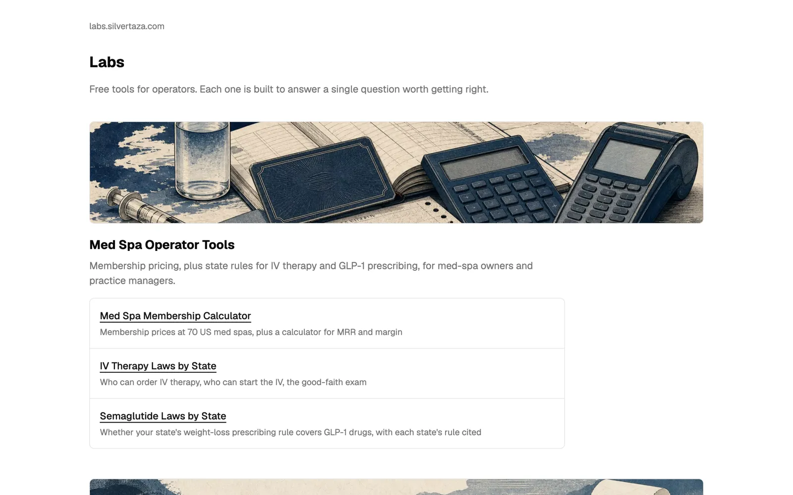 The Labs homepage with its three groups of tools