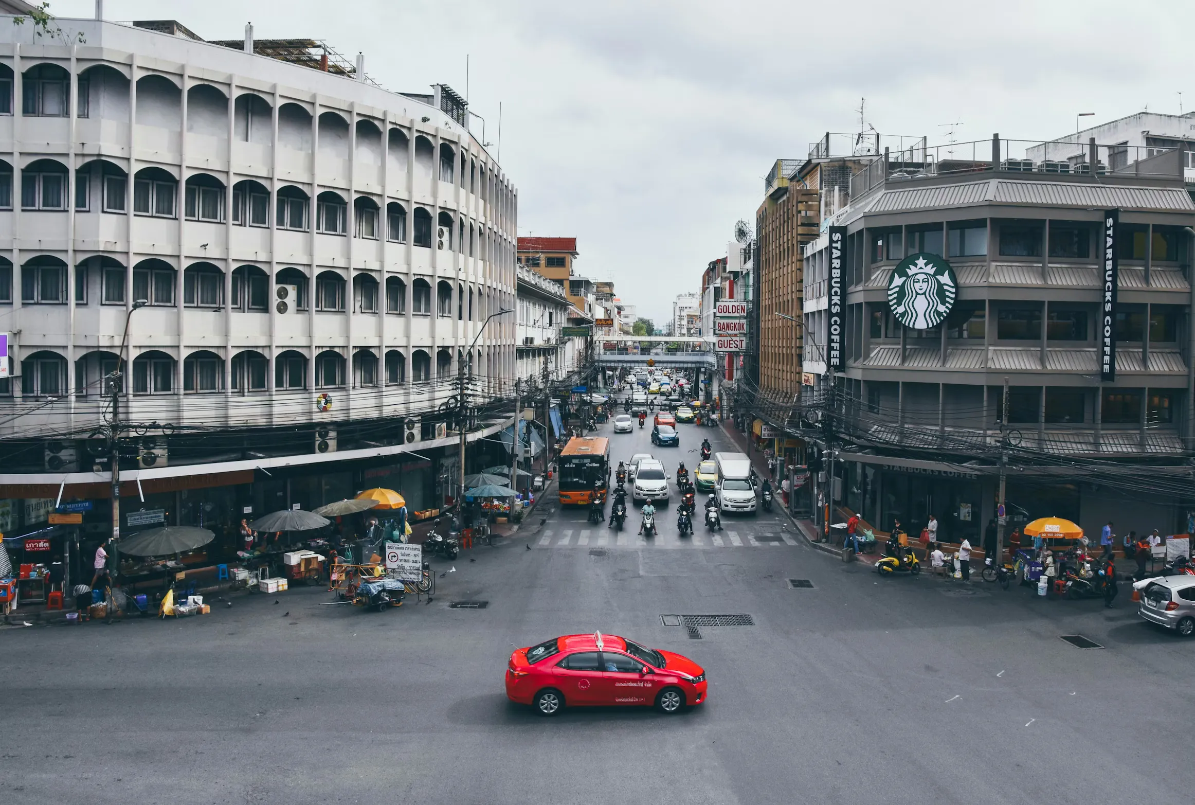 Red car on a road