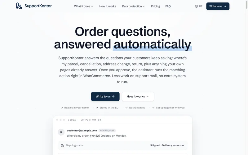 supportkontor.com: order questions, answered automatically
