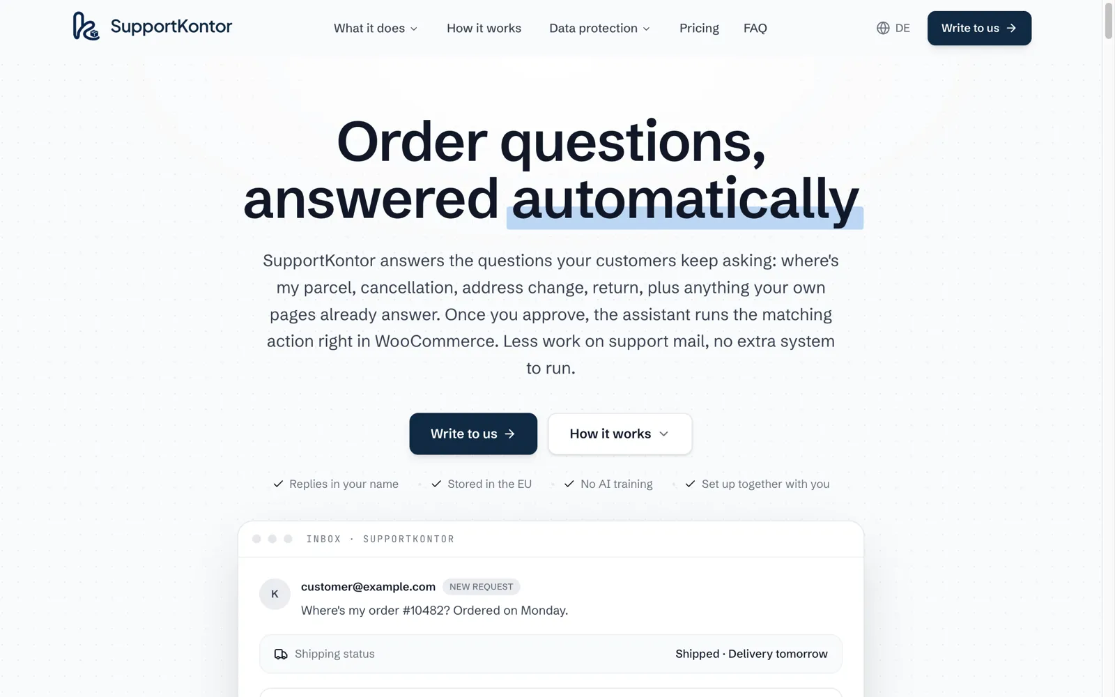 supportkontor.com: order questions, answered automatically